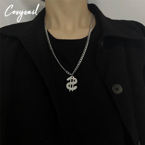 

2021 new us dollar pendant necklace titanium steel thick chain long necklace for women girls jewelry, Silver