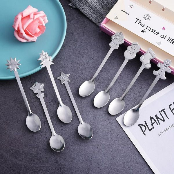 

stainless steel christmas spoon christmas gift children drinking small gift tableware snowman coffee spoon dessert tea scoop vt1830