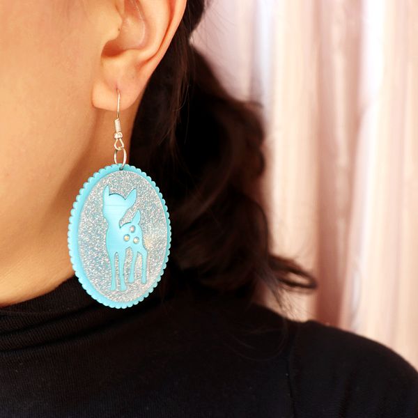 

new oval blue ice snow fawn little deer drop earrings for women cute acrylic trendy jewelry fashion accessories, Silver