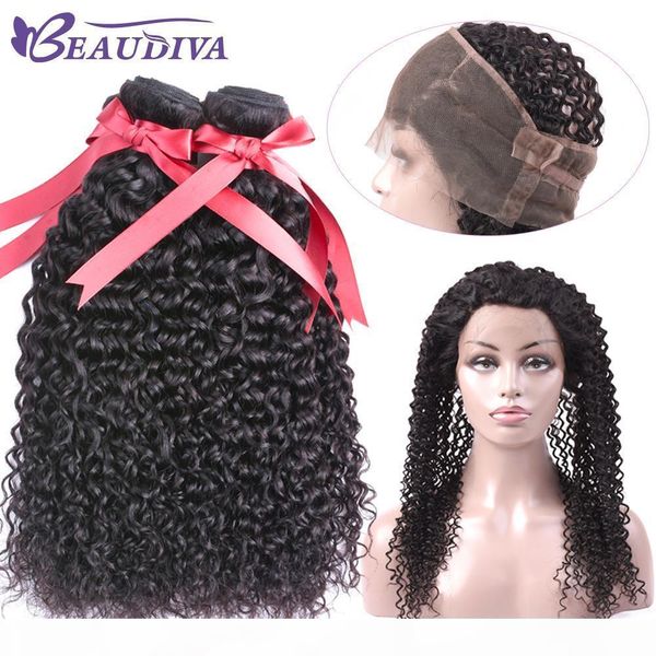 

beaudiva peruvian curly hair 360 lace frontal closure with bundles human hair 2 bundles with closure frontal 3pcs full, Black;brown