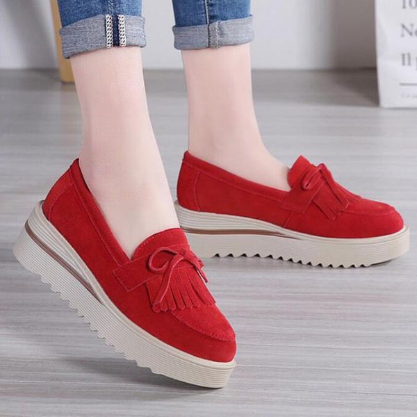 

spring women bow-knot flats sneakers slip on flats leather suede ladies loafers moccasins casual platform shoes women sy188, Black