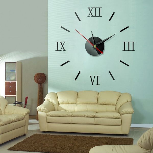 

new creative large acrylic mirror wall clock diy quartz watch single face clocks modern home decoration living room stickers