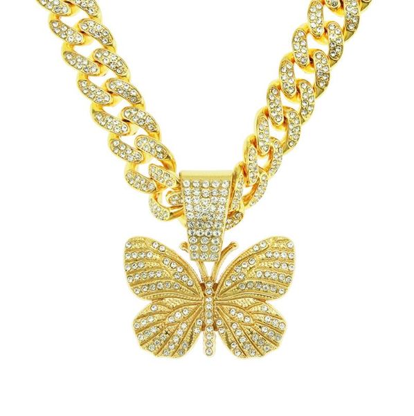 

hip hop butterfly pendant cz cubic zirconia bling iced out letter pendants necklace for men rapper jewelry, Silver