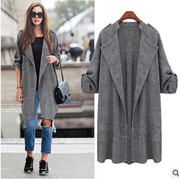 

2020 large fat mm medium long coat cardigan casual suit windbreaker, Tan;black