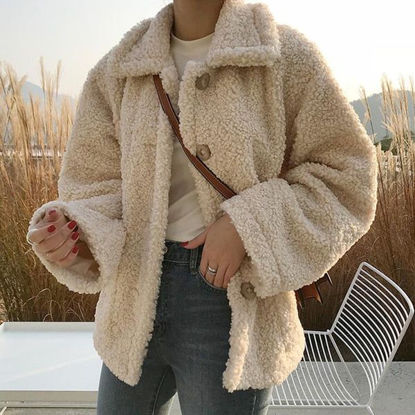 

button thick faux fur coat women 2021 autumn winter warm soft loose jacket female outerwear plush ladies casual overcoat veste, Black;brown