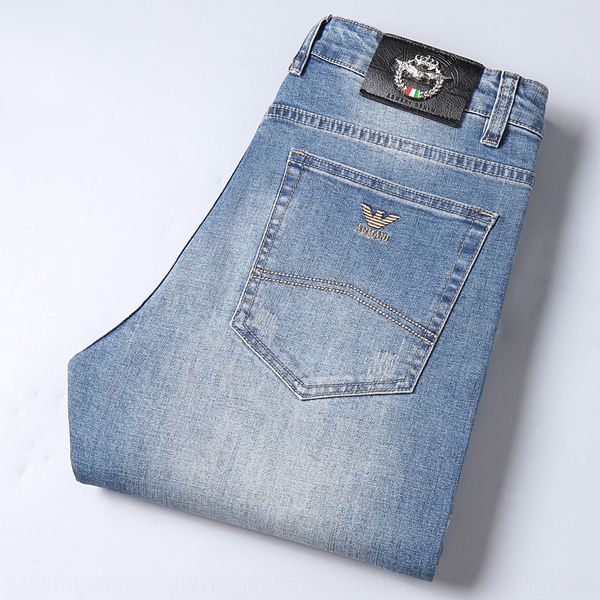 

autumn and winter new high-end fashion brand jeans men's elastic business straight tube loose light trousers casual trouserscasual trou, Blue