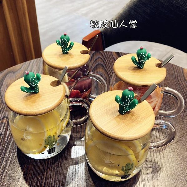 

creative cactus glass cups 400ml girls juice cups simple tea cup heat resistant glass coffee cup with cover spoon bbyhtm lipper
