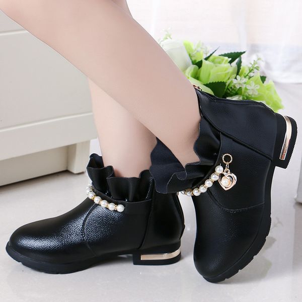 

winter princess fashion kids beaded low-heeled snow ankle big boots children shoes for girls  5 6 7 8 9 10 11 12, Black;red