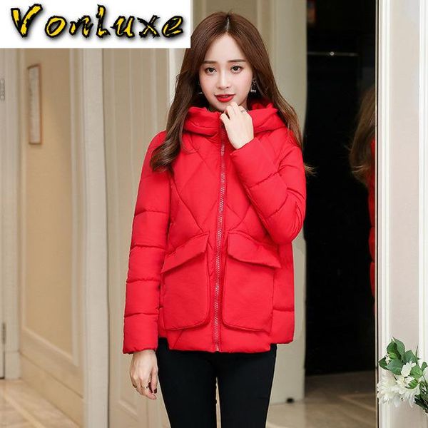 

2020 new fashion winter warm thick women parka down cotton padded korean style coat hooded basic jacket female ladies outwear, Black