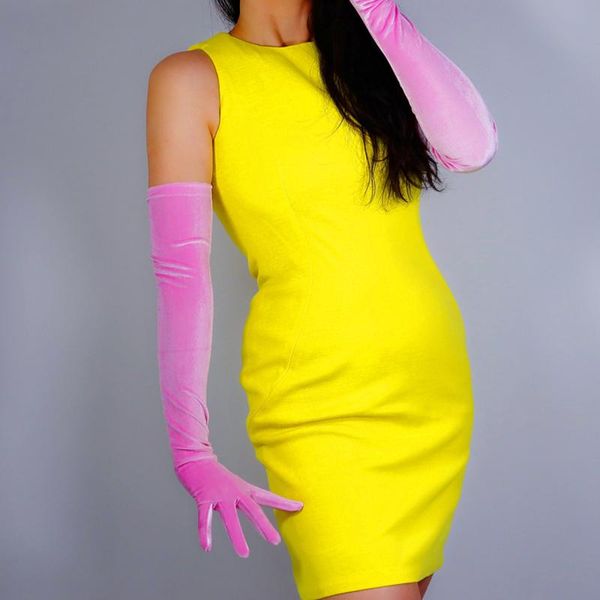 

60cm gold velvet gloves female long style candy color high elastic women velour evening gloves touch screen, Blue;gray