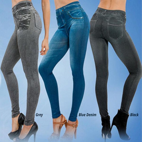 

dropship leggings jeans for women winter denim pants plus velvet warm with pocket slim jeggings fitness plus size leggins pant, Black