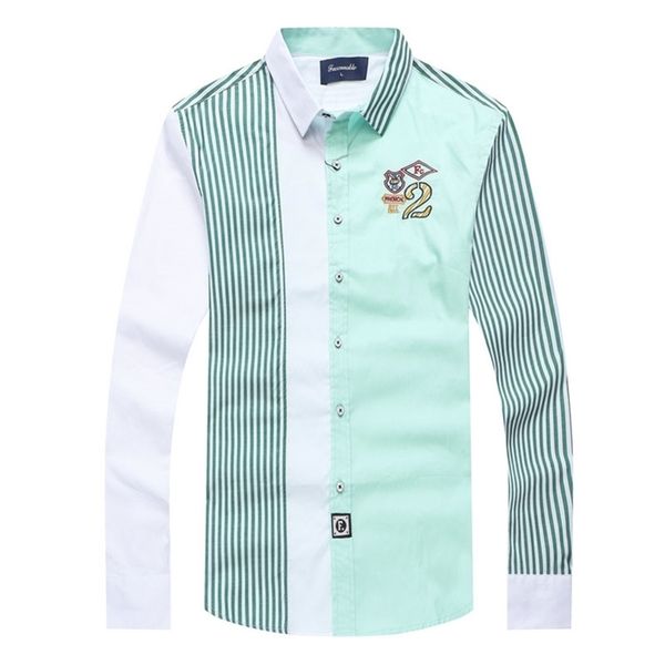 

faconnable men's casual patckwork full shirts brand embroidery social homme striped shirt camisa hombre masculina chemise 220224, White;black