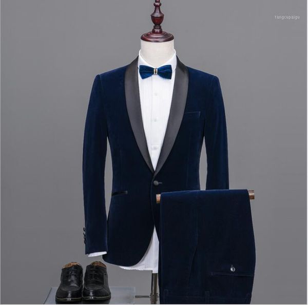 

folobe 2018 terno masculino shawl lapel man suits groom tuxedos velvet suit tailored wedding suits (jacket+pants)1, White;black