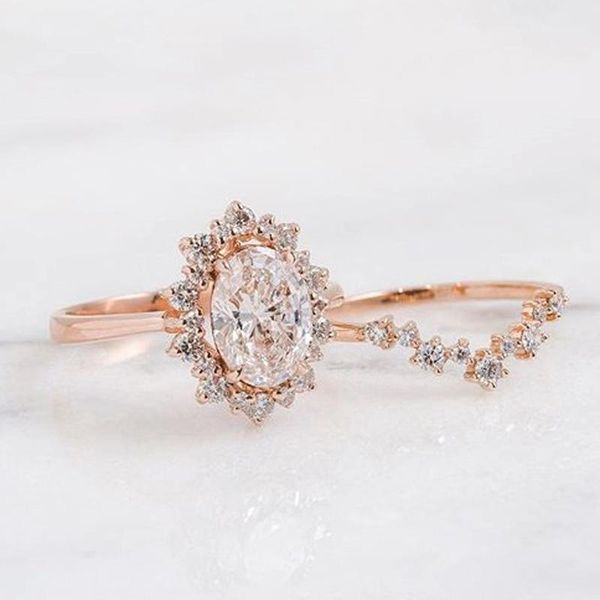 

elegant rose gold color plated cubic zirconia rings set for women european fashion wedding engagement jewelry wholesale, Golden;silver