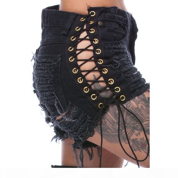 

ripped denim short for women low waist summer new style bandage fashion ladies night clubwear pants plus size 3xl 198, White;black