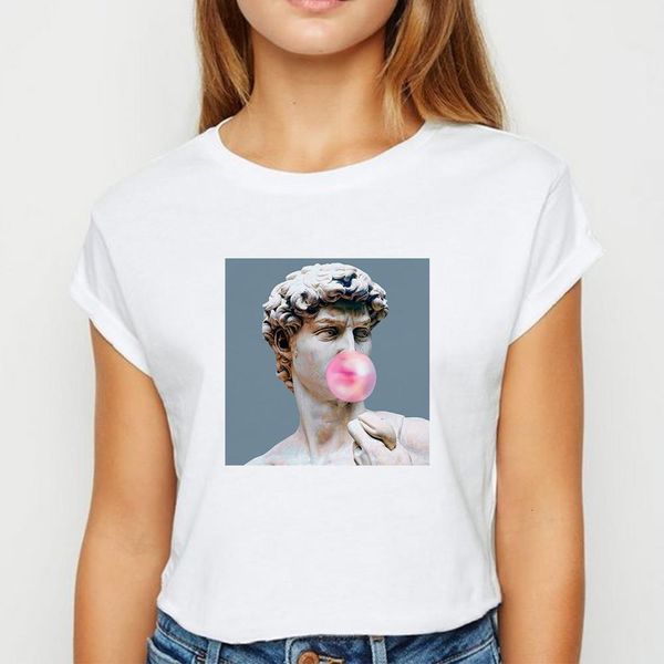 

new t-shirt female michelangelo blowing bubbles tshirt avant-garde ropa mujer spring summer casual tee shirt round neck t-shirts, White