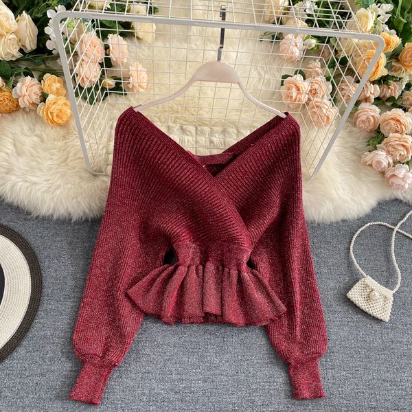 

2021 new female brilliance knitting solid blouse long stylish elastic sweater mesh jqvf, White