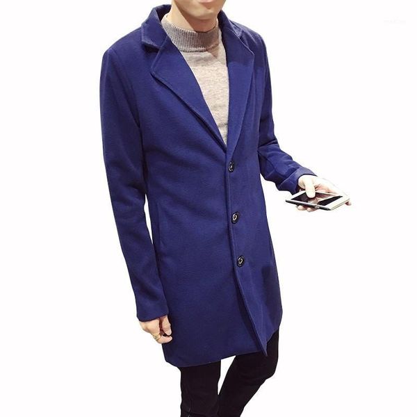 

winter coat slim fit men long windbreaker coat male 2019 mens fashion wool business woolen coats male trench coats 10 colors1, Black