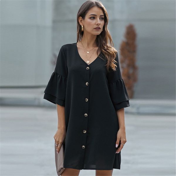 

2021 new will see trend single v cleavage three-bedroom sleeves loose at knee height female shirt llv9, Black;gray