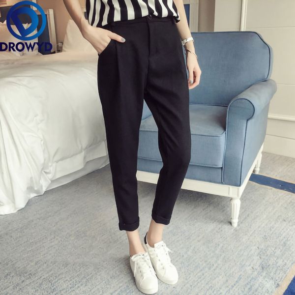 

black pencil pants for women fashion office work elegant trousers 2020 new casual slim thin korean pockets ankle-length pants lj201130, Black;white