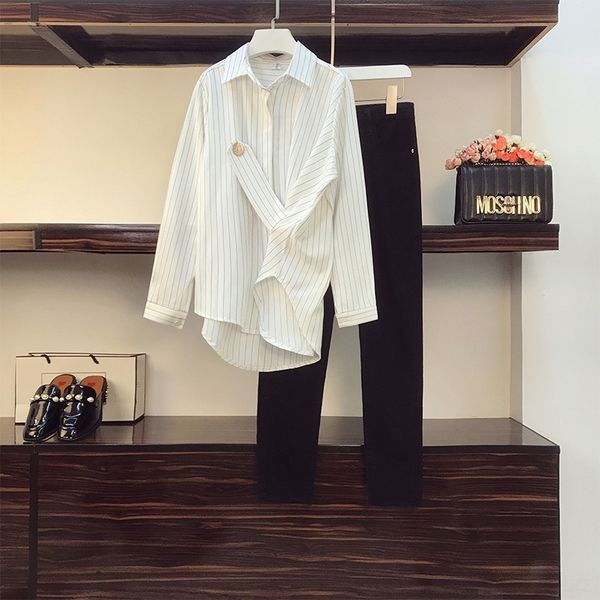 

uiujd suit autumn slightly girls wear large size fat sister slimming age early autumn slightly fat early fashion western style two-pi shirt, Gray