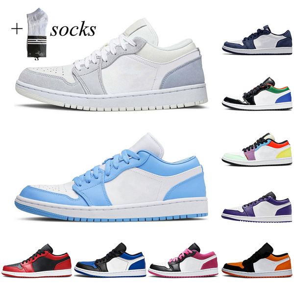 

with socks 1 basketball shoes 1s black white count purple obsidian green blue yellow red sport sneaker mens trainers size 36-45, White;red