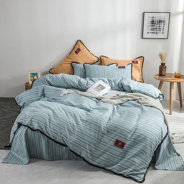 

brief style long stapled cotton 4pcs duvet cover pillowcases bed sheet pillowcases solid linen green bean paste red pink soft