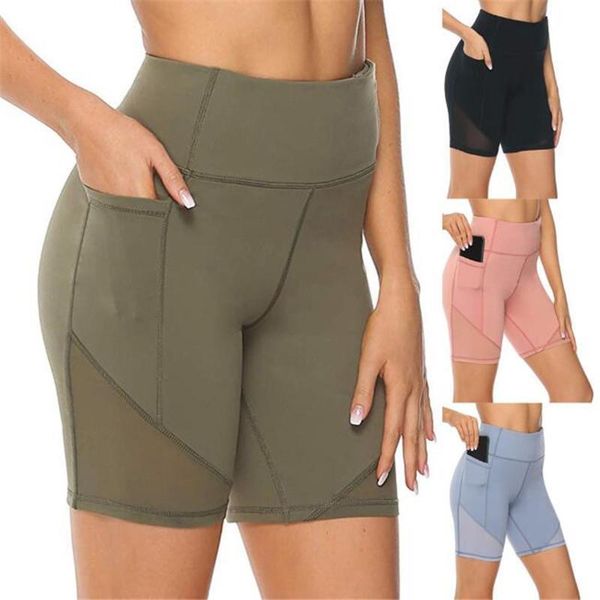 

женские высокой талией карманный короткие гетры обучение короткие живот контроль дышащий обучение запуск дамы твердые штаны, Black