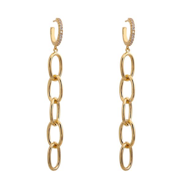 

new design gold color long chain drop earrings for women punk hanging crystal thick link chain dangle earrings female, Silver