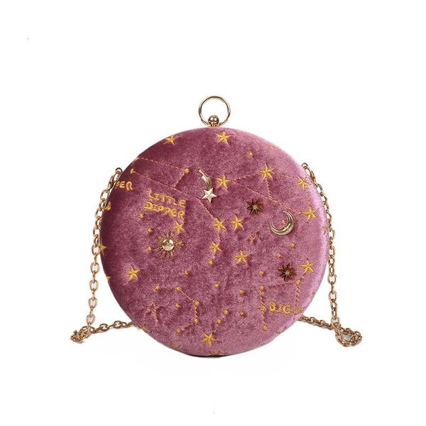 

2020 women's shoulder bag round fashion starry sky circular suede shoulder bag chain belt crossbody