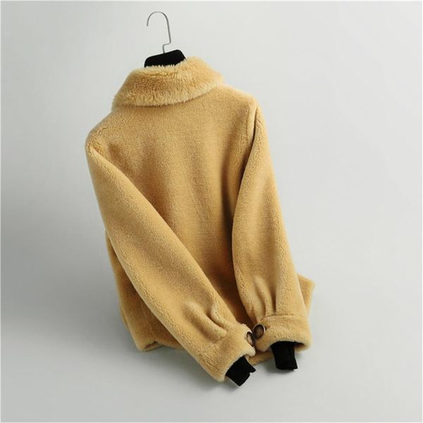 

real fur coat female sheep shearling fur jacket winter coat women clothes 2021 real wool short turndown collar jackets t25, Black