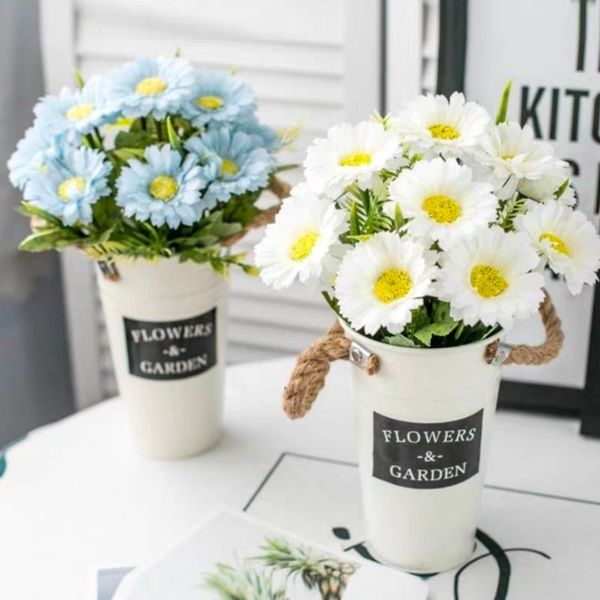 

sunflower artificial flower set(flower+vase)iron art vase artificial plants potted wedding decoration fake flower