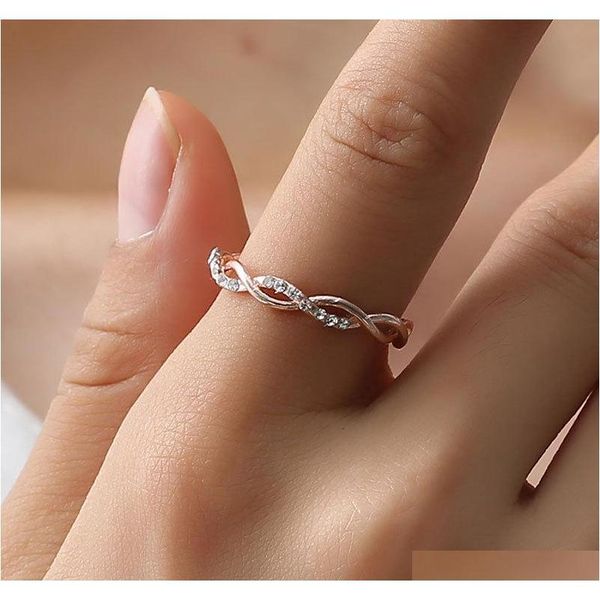 

s997 fashion jewelry women's simple twist ring copper diamond bridal ring eaozj, Silver