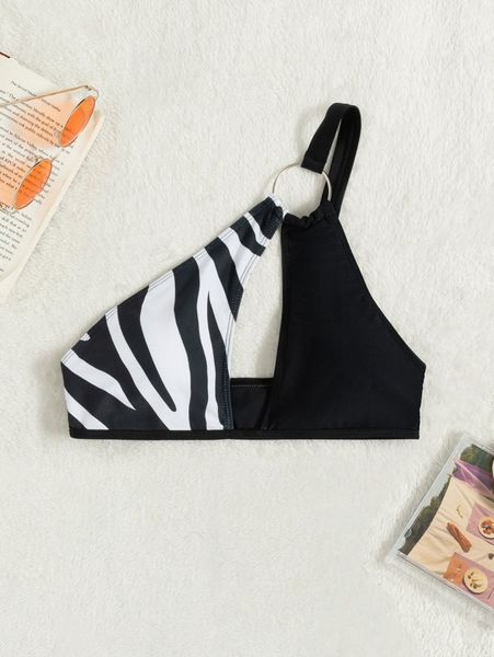 

zebra stripe ring linked bikini i28u#, White;black