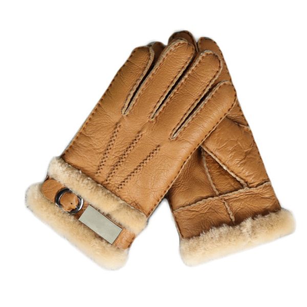 

fashion men winter autumn warm thermal wool fleece snow mittens outdoor five finger wrist leather fur sheepskin gloves, Blue;gray