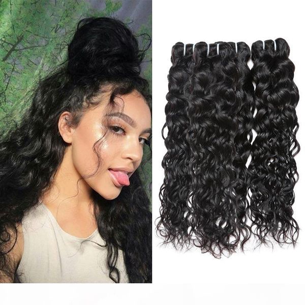 

8a peruvian water wave 4 bundles mixed length 100% unprocessed hair weaving wholesale human hair weave extensions, Black