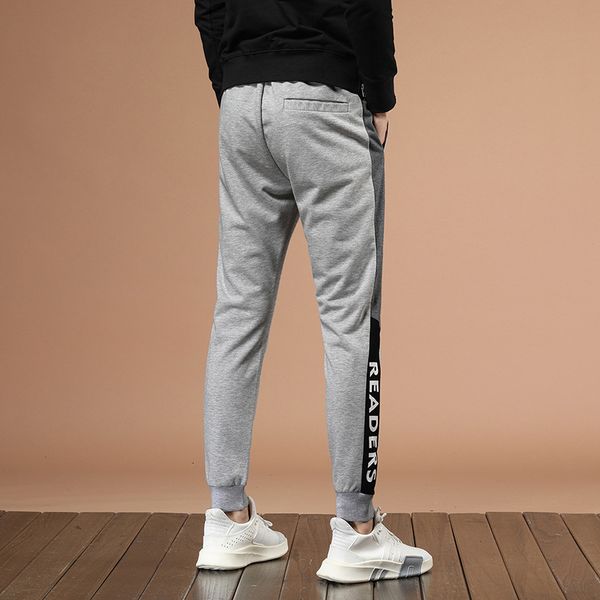 

loose legged sports spring and autumn fashion men's casual pants, winter small foot knitted cotton pants, Black