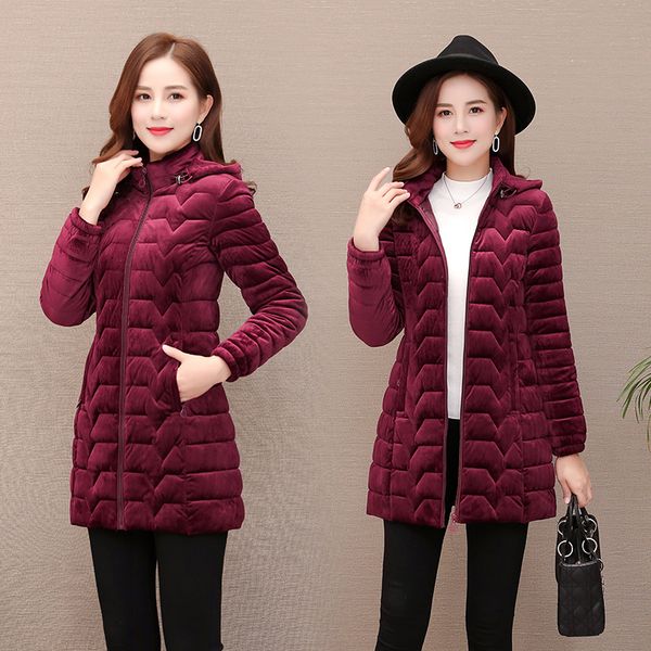 

golden velvet 2018 new down padded jacket women's mid-length slim and thin cotton-padded winter middle-aged elderly mother, Black