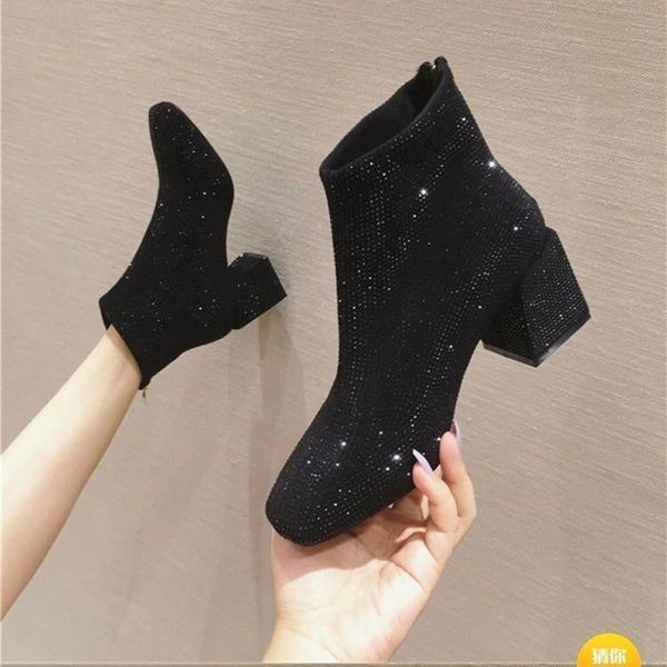 

boots autumn rhinestone ankle full crystal thin heels wedding bridesmaid high party stiletto, Black