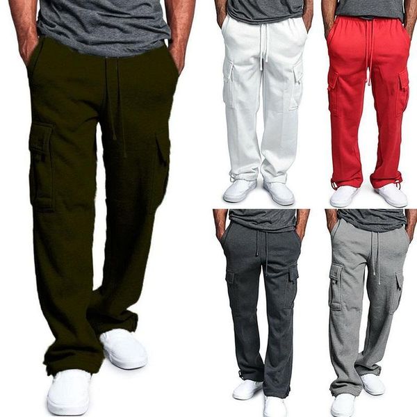 

men's pants mens super soft fleece sweat multi pocket winter thick cargo hip hop sweatpants male causal homme trousers, Black