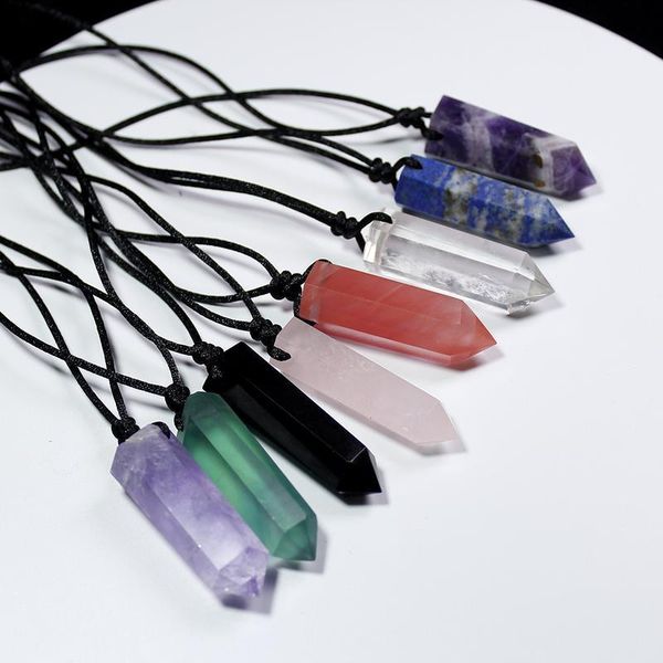 

runyangshi 1pc healing crystal point chakra pendants hexagonal quartz crystals shape stone diy pendulum beads jllgas, Black