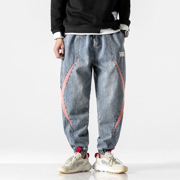

q3slh and spring patched harlem jeans trend men's washed white casual pants jeansjeans leggings jeanscontrast loose casual dajan bvnux, Blue