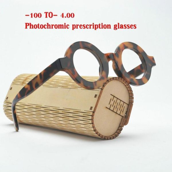 

new fashion round prescription myopia clear pchromic sunglasses women 2020 vintage leopard oversized frames shades female nx1, White;black