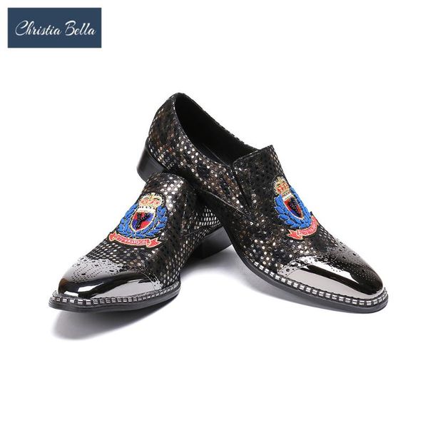 

christia bella luxury men leisure leather shoes fashion designer embroidered personalized boat shoes for man dress oxfords, Black