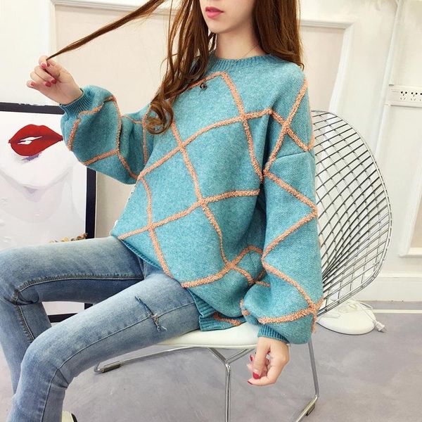 

rhombic embroidered cashmere sweater women's loose 2019new pullover korean version sweater lazy wind net red knit women1, White;black