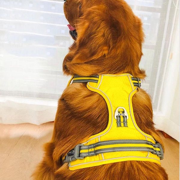 

dog collars & leashes adjustable reflective pet harness chest strap padded nylon vest safety lead all weathers for large medium small dogs