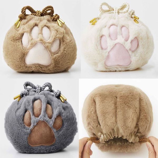 

dhl50pcs cosmetic bags women cute plush prints large capacity protable drawstriing bag mix color