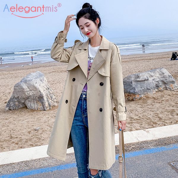 

aelegantmis women casual long trench coat with sashes double breasted women's windbreaker 2020 chic office coat ladies outerwearx1016, Black;brown