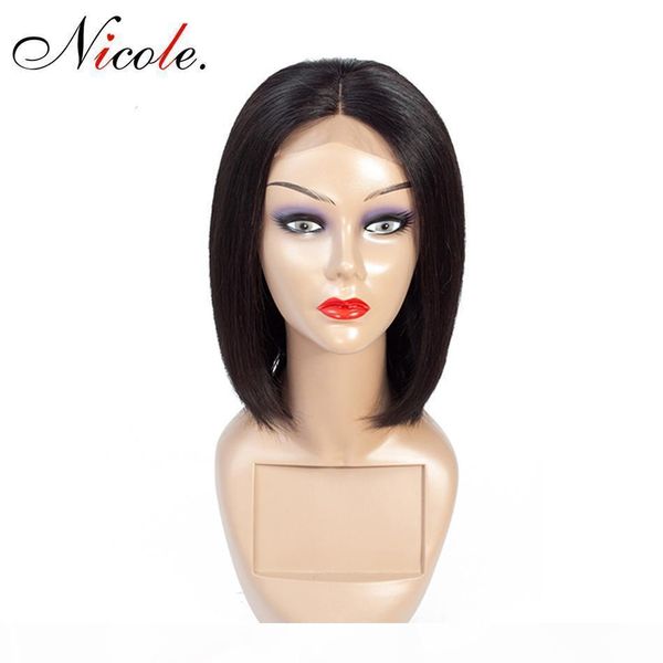 

nicole 4x4 lace closure wig peruvian straight bob wig glueless 100% human hair wigs for black women 150% non remy hair wig, Black;brown