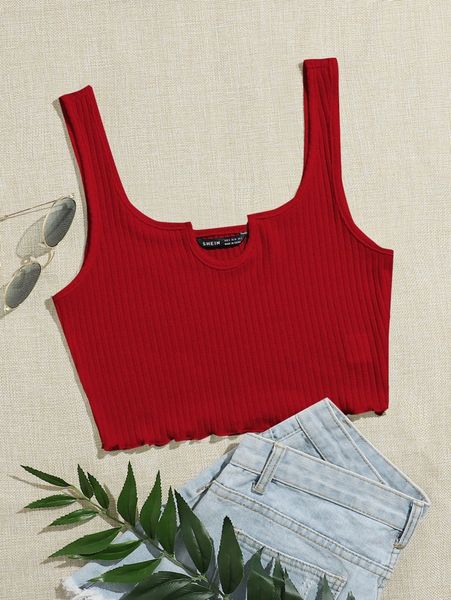 

notch neck lettuce edge tank c26y#, White